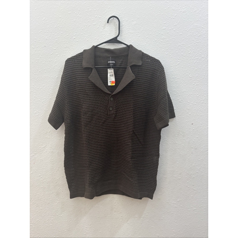 NWT Men's Medium RSQ Short Sleeve Olive Green Sweater Polo 🔥